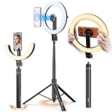 10.2' Magnetic Ring Light with 64' Tripod for iPhone Mag Safe, 5000mAh Rechargeable Ring Light with Stand, 3000k-6500K Phone Tripod with Light for Video, Photography, Live Stream, TikTok, YouTube