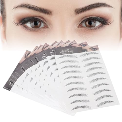 10 4D Sheets Eyebrow Stickers, Eyebrow Stickers, Disposable Temporary Brow False Eyebrows Sticker Set, Eyebrow Stencils Stickers, Black