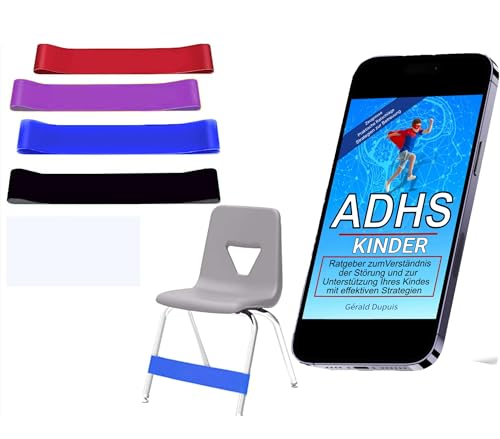 Seka-Planet 4er-Set Stuhlbänder für Kinder mit ADHS, aus Naturlatex, mit E-Book zur ADHS-Unterstützung