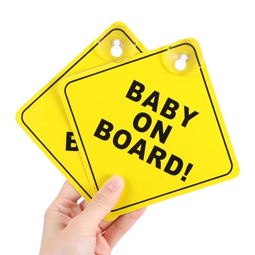 Image of COMNICO Baby on Board Signs for Car, 2 Pcs 5 inchx5 inch Baby on Board Decal Safety Car Sign with Double Suction Cups Bright Yellow Reusable Car Warning Signs Durable Baby on Board Sticker for Car