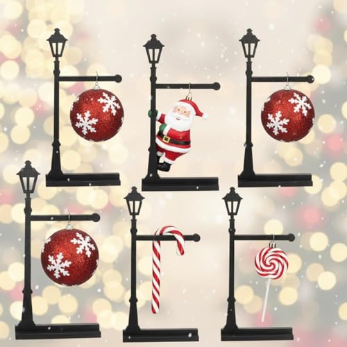 Roowest 6 Pack Christmas Streetlight Ornament Display Stand 9.8\'\' Wood Streetlight Display Stand Christmas Ornament Hanger Freestanding Xmas Centerpiece for Table Home Mantel Office Table Shelf Decor