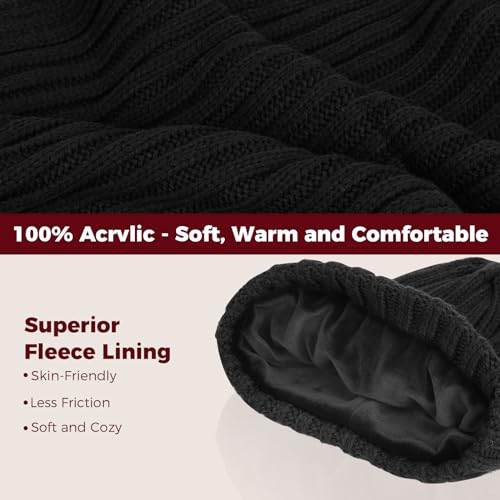 Womens Winter Beanie Hat Scarf Gloves Set Knit Warm Beanie with Pom Pom Long Scarf Touch Screen Gloves Set2