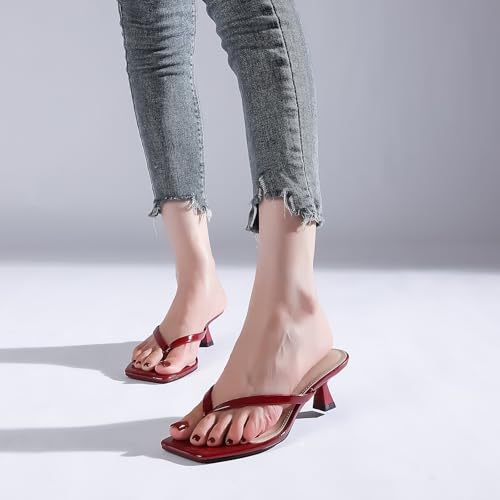 Image of Goderci Kitten Flip Flop Thong Low Heels for Women Square Open Toe Slip On Heeled Sandals