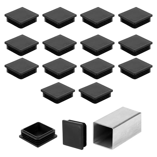 QUARKZMAN 2 tapones de tubo cuadrados de 3/8 pulgadas (60 mm), 16 unidades de tapones de plástico para tubos de metal, postes, patas de sillas, mesas, estanterías, muebles, color negro