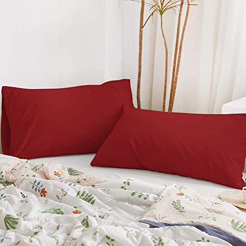 Image of Soft Pillow Covers 18 x 28 Inches - 100% Egyptian Cotton 400 Thread Count Set of 2 Pillow Cover Set Envelope Closure Hotel Quality Pillowcase - Burgundy