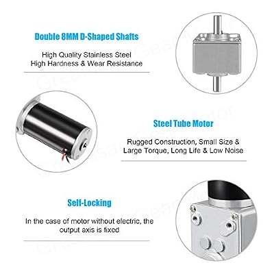 Greartisan DC 12V 10RPM 40Kg.cm 8mm Double Shafts Self-Locking Reversible Worm Gear Motor with Cable, High Torque Speed Reduction Motor, Turbine Electric Gearbox Motor