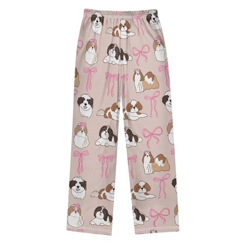 Shih Tzu and Bow Boys Pants Boys Athletic Pants Long Pant for Boywith Pockets Wide-Leg Size 6-14Y2