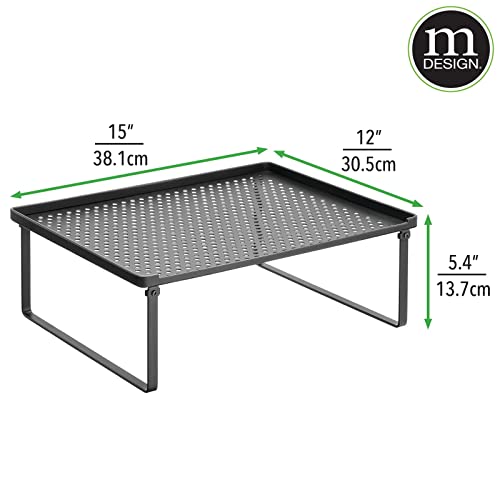 Mdesign Metal Kitchen Shelf Organizer Rack - Stacker Storage Risers For Cabinet, Counter, Cupboard, Or Pantry - Holder Stand For Plates, Dishes, Cups, Bowl, And Glasses - 2 Pack - Black #TOP2