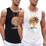 Tank Top Herren Sommer, Ärmelloses Shirt Herren mit Palmen Sunset Print, Lockeres Tanktop Herren Freizeit Beach Urlaub, Atmungsaktiv, Weich, True to Size