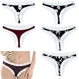Blosssound 6 Pcs Halloween Gothic Underwear Women Goth Lingerie Lace Bikini Low Waist Skull Spider Bat Print Cotton Panties Black and Red