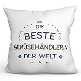 Mugffins Kissen mit Füllung mit Spruch für GEMÜSEHÄNDLERIN - Auf Deutsch - Beste der Welt - 40 x 40 cm - originelles und lustiges Geschenk Mitarbeiter