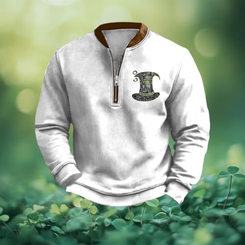 Mens St Patricks Day Shirt Long Sleeve Half Zip Sweatshirts 2025 Trendy Clover Shamrock Print Spring Tops2