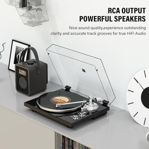 Image of Belt Drive Turntable for Vinyl Record Player, Bluetooth Output, Built-in Phono Preamp, USB Digital Output, Magnetic Cartridge, 33 /45 RPM, High-Gloss Wood Design, No Built-in Speakers