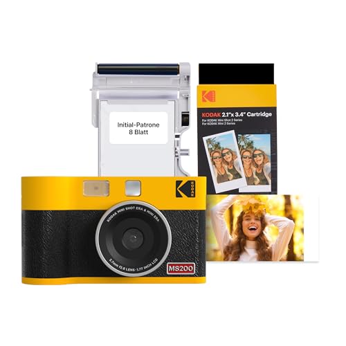 KODAK Mini Shot 2 ERA 4PASS 2-in-1 Sofortbildkamera und Fotodrucker (5,3x8,6cm) Fotodrucker + 8 Blatt im Lieferumfang enthalten + 30-Blatt-Patrone, Gelb