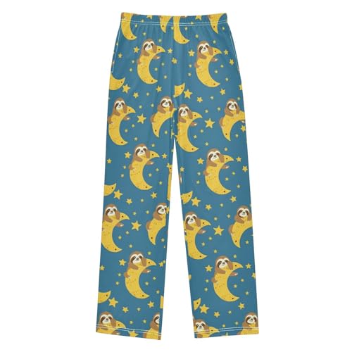 ALAZA Sloth Moon Stars Blue Background Pajamas Bottoms with Pockets Comfy Pjs Sleepwear Elastic Waistband Pajamas Pants Lounge Pants for 6-14 Years