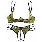 paloli 2 Piece Sexy Lingerie Set for Women Bra and Panty Set Babydoll-Open Thong Army Green
