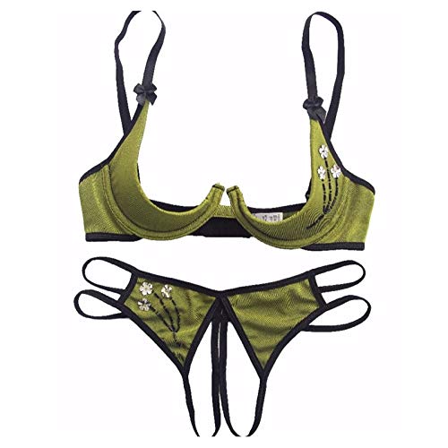 paloli 2 Piece Sexy Lingerie Set for Women Bra and Panty Set Babydoll-Open Thong Army Green, Large