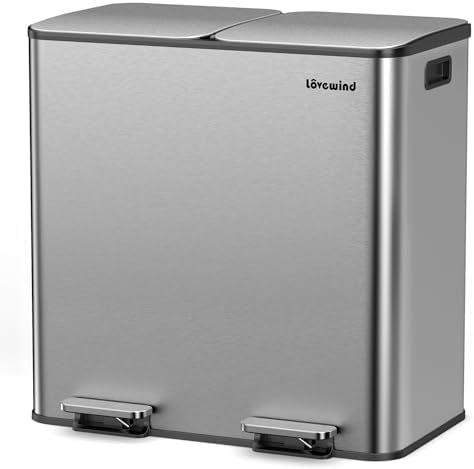 Trash Can, 2 x 10.5 Gallon (2 x 40 L) Garbage Can for Kitchen Dual Compartment Recycling Kitchen Step Trash Bin, Stainless Steel Trash and Recycle Bin Combo with Soft-Close Lid, Silver