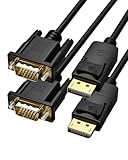 Foboiu DisplayPort to VGA Cable 8FT, 2 Pack Display Port DP to VGA Adapter Cord Converter Male to Male for Computer, Monitor, TV, Projector (Not Bidirectional,Not Compatible with HDMI or USB)