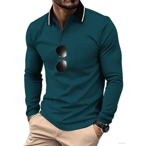 ZITY Men Long Sleeve Polo Shirts for Men Golf Shirts with Pocket Casual Work Athletic Collared T-Shirts Z Dark Blue 3X-Large