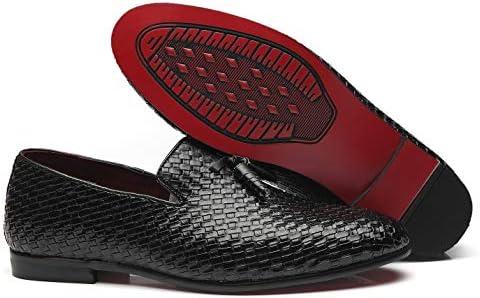 Santimon Loafers Men Fashion Weave Dress Driving Flats Fringe Slip on Penny Loafer Casual Shoes Black 8 US | Image 5