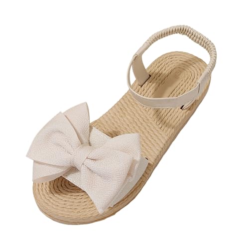 Image of New Arrivals Espadrille Sandals with Bow Embellishments Comfortable Open Beach Shoes Slip On Beach Shoes, beige, 4 UK