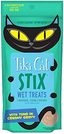 Tiki Pets Cat Stix Tuna Mousse – 6 Single-Serve Pouches – Protein Rich Treats, 3oz (Pack of 1), Green