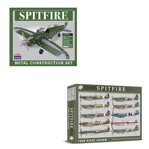 Coach House Spitfire 1000 Piece Jigsaw Puzzle & 285-Piece Metal Construction Model Kit with Tools, WWII Aircraft Collector’s Build & Puzzle Bundle for Aviation Enthusiasts
