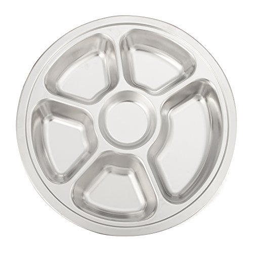 Aspire Reusable Lunch Tray Dinner Plate For Cafeteria, Stainless Steel, Round, 1 Pc-6 Sections #TOP11
