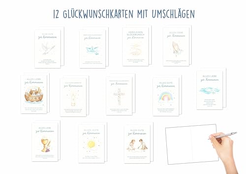 Edition Seidel Set 12 Glückwunschkarten zur Kommunion mit Umschlag. Kommunionskarten Grusskarten Karten Kirche Spruch Sprüche für Kinder Jugendliche (SW026)