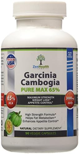 Garcinia Cambogia Extract Pure Max SUPER STRONG - 65% HCA - 90 Veggie Capsules - Ultra Premium Diet Pill - FREE Money Back Guarantee - 500mg Per Capsule - All Natural Appetite Suppressant & Best Fat Burner With Potassium & Calcium - Three Daily Servings of 1000mg For Fast Easy Weight Loss