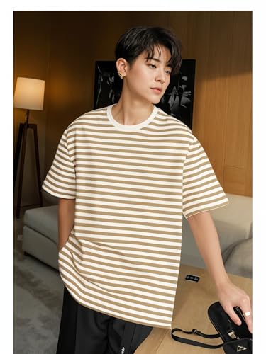 Image of Mack Jonney Oversized | Loose Fit | Half Sleeves 100% Cotton Round Neck Striped T-Shirt for Men-MACK640558