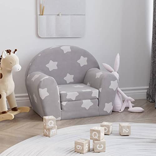 Festnight Sillón para Niños Sofá Transformable Diseño 2 en 1 Cama Infantil Plegable con Reposabrazos Asiento Ancho Acolchado 57 x (34-91) x 45 cm Gris Claro con Estrellas Cover