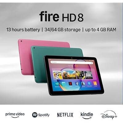 Like-New Amazon Fire HD 8 tablet (newest model), 8 HD Display, 3GB memory, 32GB, designed for portable entertainment, Black