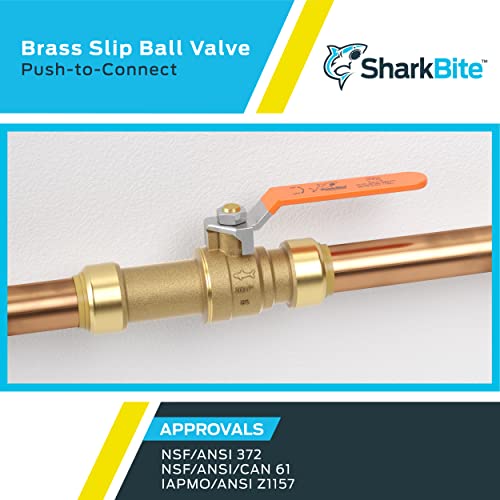 Image of SharkBite 3 /4 Inch Slip Ball Valve, Push to Connect Brass Plumbing Fitting, PEX Pipe, Copper, CPVC, PE-RT, HDPE, 24736LF