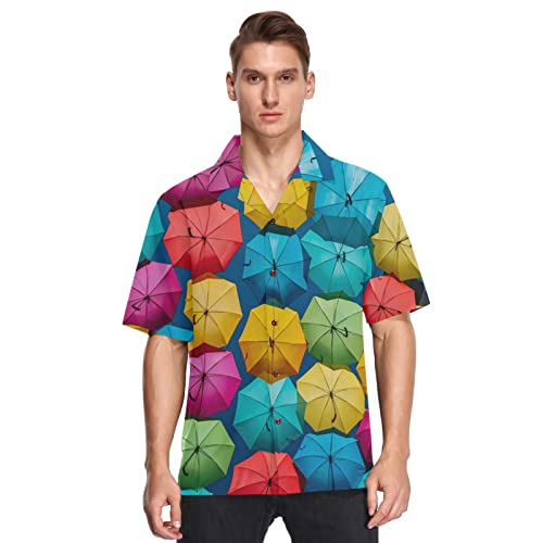 Vnurnrn Chemise hawaïenne colorée à manches courtes pour homme Motif parapluie arc-en-ciel, multicolore, Taille M Cover