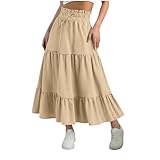 Girls Maxi Skirts High Waist Boho Floral Flare Hem Dress Summer Fashion Loose Fit Cute Holiday Skirt for Kids Size 10-12 Beige