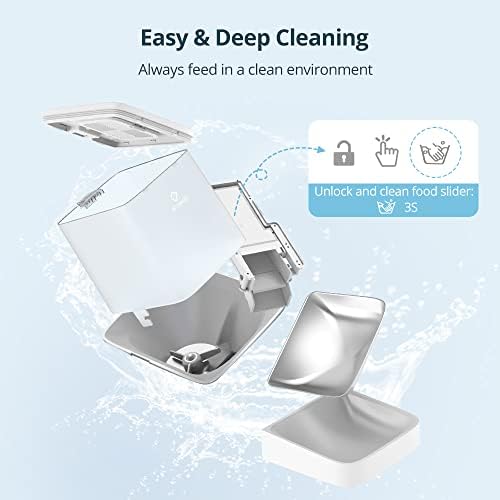 PETEMPO Automatic Cat Feeder, 5L WiFi Enabled Cat Food Dispenser Anti Food Stuck, Double Cat Bowls, 1-60 Portions 10 Meals Per Day, Plug & Battery Powered, for Small Medium Dog Pet