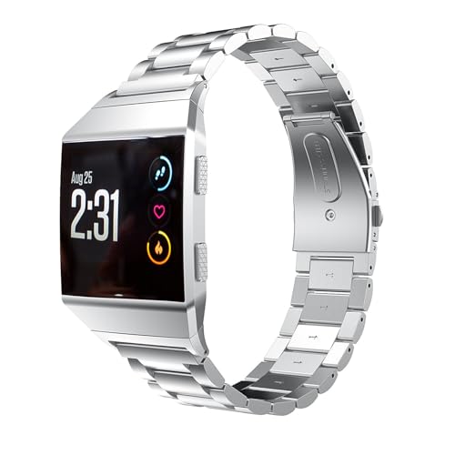 Maucoray Correa de reloj compatible con Fitbit Ionic Fitness Smartwatch, pulsera de acero inoxidable, accesorios de repuesto, correa de muñeca ajustable, talla única, Acero inoxidable, No es una