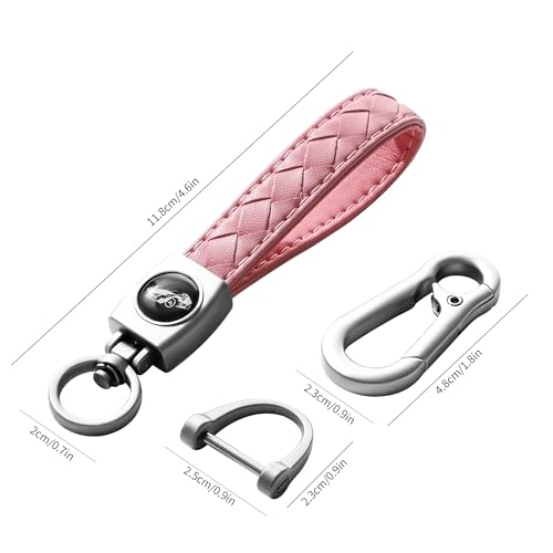 Image of Gkeygo Carabiner Keychain, Universal Heavy Duty Woven Handmade Leather Key Chain, Car Fob Key Keychains with 360 Degree Rotatable Snap Swivel and Anti-Lost D-Ring for Men and Women, Silver - Pink
