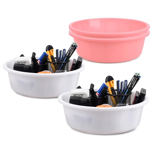 Image of Kuber Industries Pack of 4 Desk Organizer | Stationery Organizer | Multipurpose Storage Organizer | Office Supplies for Pen-Pencil-Staplers | Desktop Organizer | 6 LTR | Light Pink & White