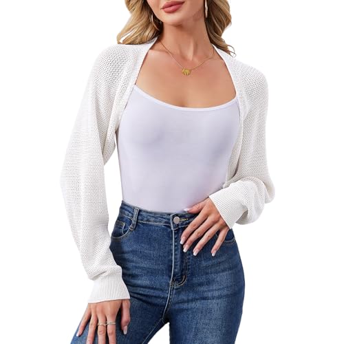 Women's Bolero Shrug Sweater Cropped Cardigan Long Sleeve Open Front Casual Arm Knit Shrugs Sweaters for Dresses