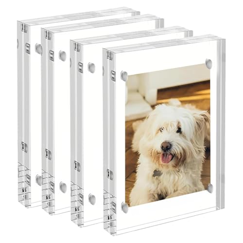 DEANKEJI 4 Piezas Marcos de Fotos, Refrigerador Acrílico Foto Iman Nevera, Transparente de Doble Cara Marco Fotos Metacrilato, 12 X 7 X 0.6 cm Iman Personalizado con Foto Para Fotos de 3 Pulgadas