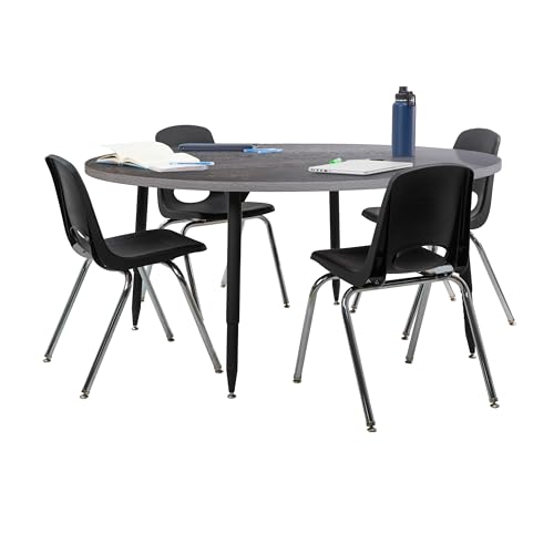 Image of Adapte Commercial Classroom Activity Table - 60 inch Round Woodgrain, ADA Compliant Tapered Legs with Glides & Casters, Adjustable Height 22-34 inch Wheelchair Accessible, School & Office Furniture