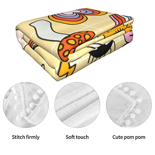 Retro 70S Throw Blanket With Pom Poms Tassel Graphic Decorative Hipster Cool Groovy Warm Bed Blanket Soft Fuzzy Blanket For Couch Sofa(Retro Hipster Cool Groovy,60X50Inch) #TOP7