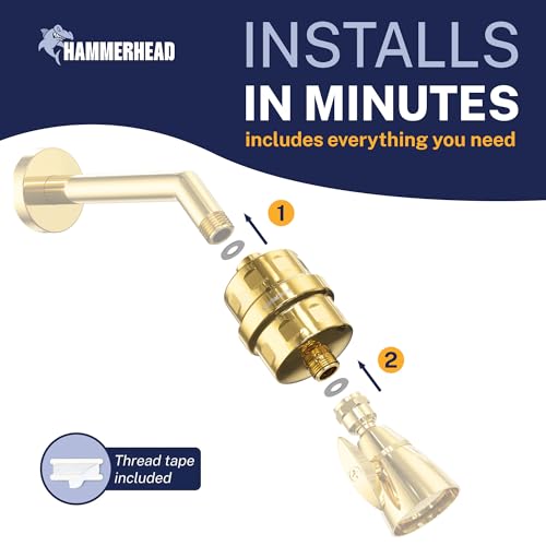 Image of HammerHead Showers Solid Metal Shower Head Filter - KDF 55 Shower Filter, High Pressure Universal Shower Filters to Remove Toxic Chemicals - Removes Chlorine and Heavy Metals - Polished Brass