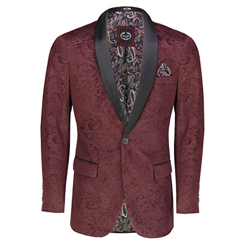 Xposed Chamarra de Esmoquin de Terciopelo Suave con Estampado de Cachemira para Hombre Blazer-Granate 62 EU