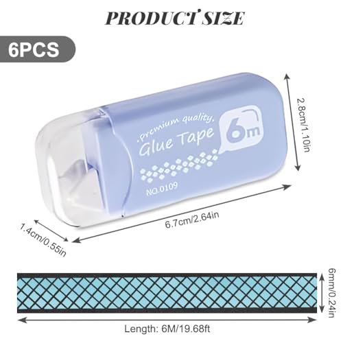 flintronic 6 Stück Kleberoller, Doppelseitiges Klebeband 6mm x 6m, Fotokleber Doppelseitig Selbstklebend Roller, Scrapbook Zubehör Klebestift für Scrapbook, Foto, Journaling, Basteln, Schule und Büro