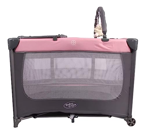 Berço Joly Compacto Chiqueirinho Com Trocador Móbile Desmontável Com 2 alturas Rosa