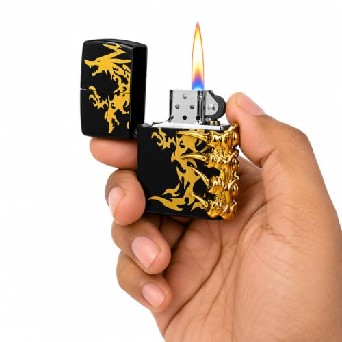 Image of Refillable Metal Lighter with Adjustable Flame, Wind Resistant Pocket Lighter, Decorative Claw Design, Reusable Flip Top Lighter for Men, Gift & Everyday Carry (Black)